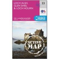Ordnance Survey Landranger Active 33 Loch Alsh, Glen Shiel & Loch Hourn Map With Digital Version, Pink