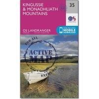 Ordnance Survey Landranger Active 35 Kingussie & Monadhliath Mountains Map With Digital Version, Pink/D