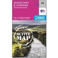 Ordnance Survey Landranger Active 36 Grantown, Aviemore & Cairngorm Mountains Map With Digital Version, Pink