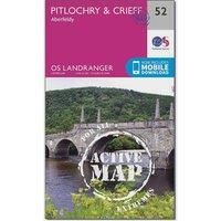 Ordnance Survey Landranger Active 52 Pitlochry & Crieff Map With Digital Version, Pink