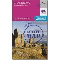 Ordnance Survey Landranger Active 59 St Andrews, Kirkcaldy & Glenrothes Map With Digital Version, Pink