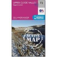 Ordnance Survey Landranger Active 72 Upper Clyde Valley, Biggar & Lanark Map With Digital Version, Pink/D