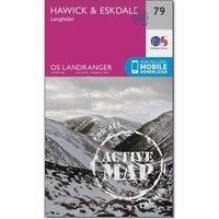 Ordnance Survey Landranger Active 79 Hawick & Eskdale, Langholm Map With Digital Version, Pink