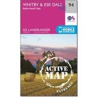 Ordnance Survey Landranger Active 94 Whitby, Esk Dale & Robin Hood's Bay Map With Digital Version, Pink/D