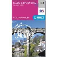 Ordnance Survey Landranger Active 104 Leeds & Bradford, Harrogate & Ilkley Map With Digital Version, Pink