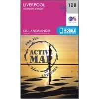 Ordnance Survey Landranger Active 108 Liverpool, Southport & Wigan Map With Digital Version, Pink/D