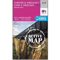 Ordnance Survey Landranger Active 117 Chester & Wrexham, Ellesmere Port Map With Digital Version, Pink