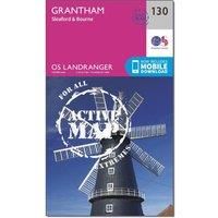 Ordnance Survey Landranger Active 130 Grantham, Sleaford & Bourne Map With Digital Version, Pink/D