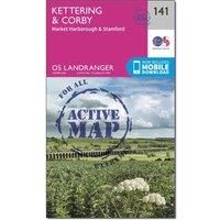 Ordnance Survey Landranger Active 141 Kettering & Corby Map With Digital Version, Pink