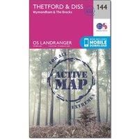 Ordnance Survey Landranger Active 144 Thetford & Diss, Breckland & Wymondham Map With Digital Version, Pink