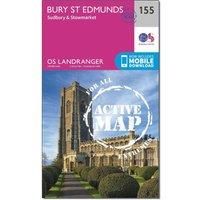 Ordnance Survey Landranger Active 155 Bury St Edmunds, Sudbury & Stowmarket Map With Digital Version, Pink