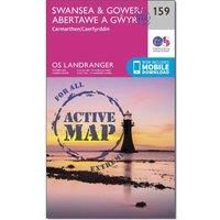 Ordnance Survey Landranger Active 159 Swansea & Gower, Carmarthen Map With Digital Version, Pink
