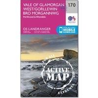 Ordnance Survey Landranger Active 170 Vale of Glamorgan, Rhondda & Porthcawl Map With Digital Version, Pink/D