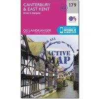 Ordnance Survey Landranger Active 179 Canterbury & East Kent, Dover & Margate Map With Digital Version, Pink