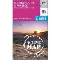 Ordnance Survey Landranger Active 195 Bournemouth & Purbeck, Wimborne Minster & Ringwood Map With Digital Version, Pink/D