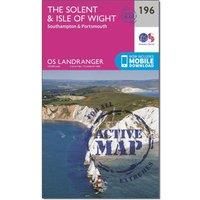 Ordnance Survey Landranger Active 196 The Solent & the Isle of Wight, Southampton & Portsmouth Map With Digital Version, Pink/D