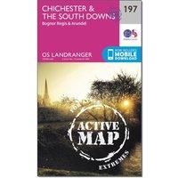 Ordnance Survey Landranger Active 197 Chichester & The South Downs Map With Digital Version, Pink