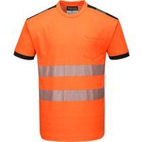 Portwest PW3 Hi Vis Cotton Comfort Short Sleeve T Shirt Orange / Black S