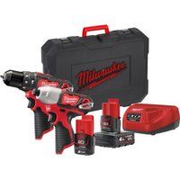 Milwaukee M12BPP2B421C 12v Cordless Combi Drill and Impact Driver 1 x 2ah & 1 x4ah Liion Charger Case