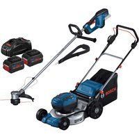 Bosch Professional 18v Cordless Brushless Rotary Lawnmower and Grass Trimmer Kit 2 x 5.5ah Li-ion Charger