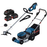 Bosch Professional 18v Cordless Brushless Rotary Lawnmower and Brush Cutter Kit 2 x 5.5ah Li-ion Charger