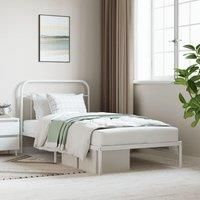 Metal Bed Frame with Headboard White 107x203 cm