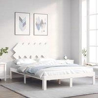 Bed Frame with Headboard White Double Solid Wood