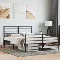 Metal Bed Frame with Headboard and Footboard Black 120x190 cm Small Double