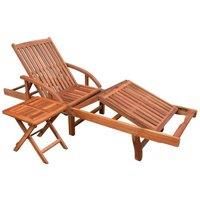 Sun Lounger with Table Solid Acacia Wood