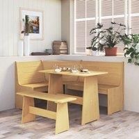 Dining Table with Bench Honey Brown Solid Pinewood