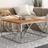 Berkfield Home Coffee Table Silver Stainless Steel & Solid Acacia Wood