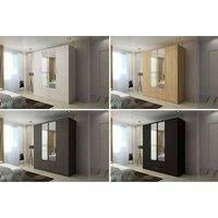 Modern 4-Door 171Cm Mirrored Wardrobe White/Black/Grey/Oak