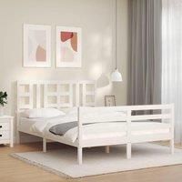 Bed Frame with Headboard White King Size Solid Wood
