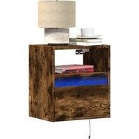 Berkfield Home Wall-mounted Bedside Cabinets with LED Lights 2 pcs Smoked Oak in Brown