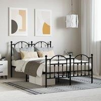 Metal Bed Frame with Headboard and Footboard Black 120x190 cm Small Double