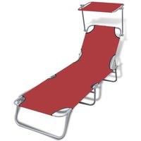 Folding Sun Lounger with Canopy Steel and Fabric Red