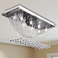 Berkfield Home White Ceiling Lamp with Glittering Glass Crystal Beads 8 x G9 29 cm in Silver