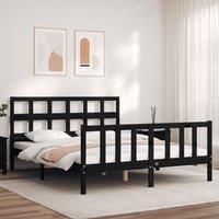 Bed Frame with Headboard Black King Size Solid Wood