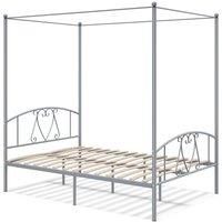 Double Size Metal Canopy Bed Frame 4-Poster Modern Platform Wooden Slat Support