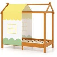 Kids House Bed with Roof Children's Montessori Bed Frame w/ Removable Bed Canopy