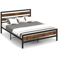 Metal Bed Frame King Size Industrial Platform Bed with Headboard and Footboard