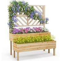 2-Tier Raised Garden Bed w/ Trellis Wooden Elevated Planter Box