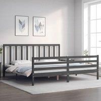Bed Frame with Headboard Grey 200x200 cm Solid Wood
