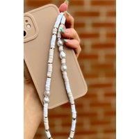 Nude & Pearl Beaded Phone Strap & Curvy Pink iPhone 14 Case